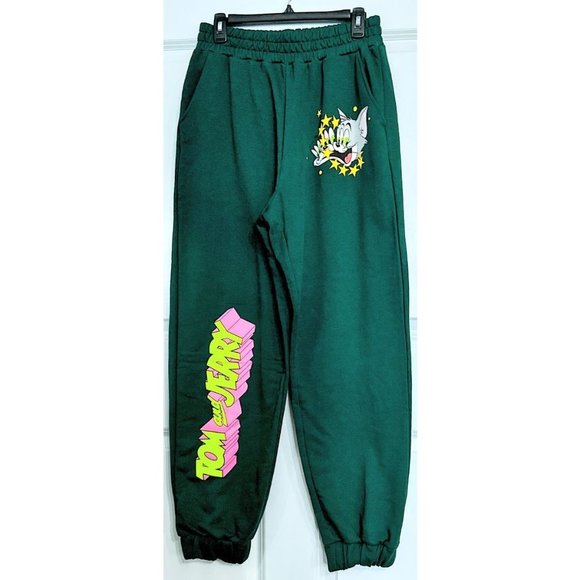 BERSHKA TOM & JERRY Green Sweatpants Joggers Size Large NWT - Picture 2 of 6